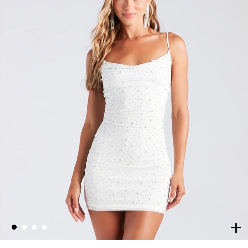 Windsor White Sequin Embellished Mini Dress